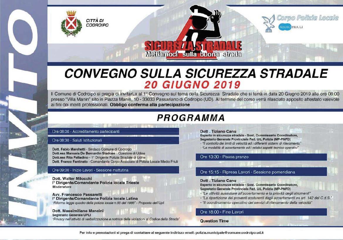 Partecipazione al Convegno Sulla SICUREZZA STRADALE a Codroipo (UD) il 20/06/2019