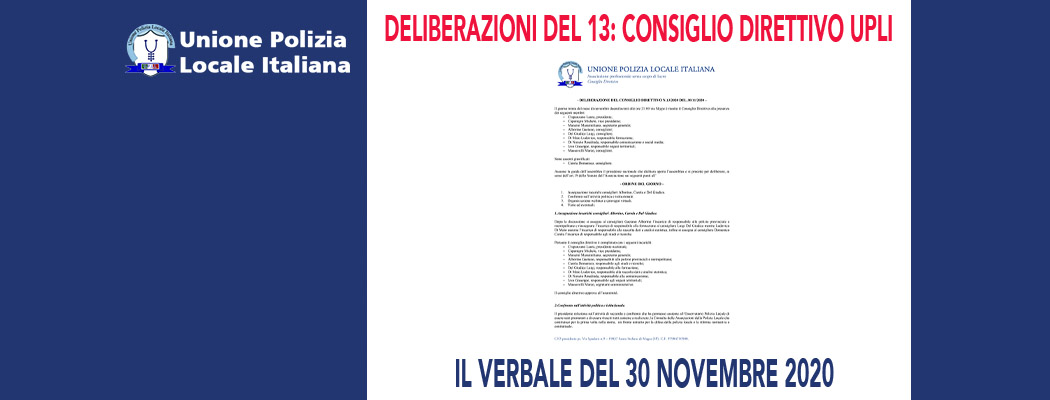 DELIBERAZIONI DEL CONSIGLIO DIRETTIVO DEL 30 NOVEMBRE 2020