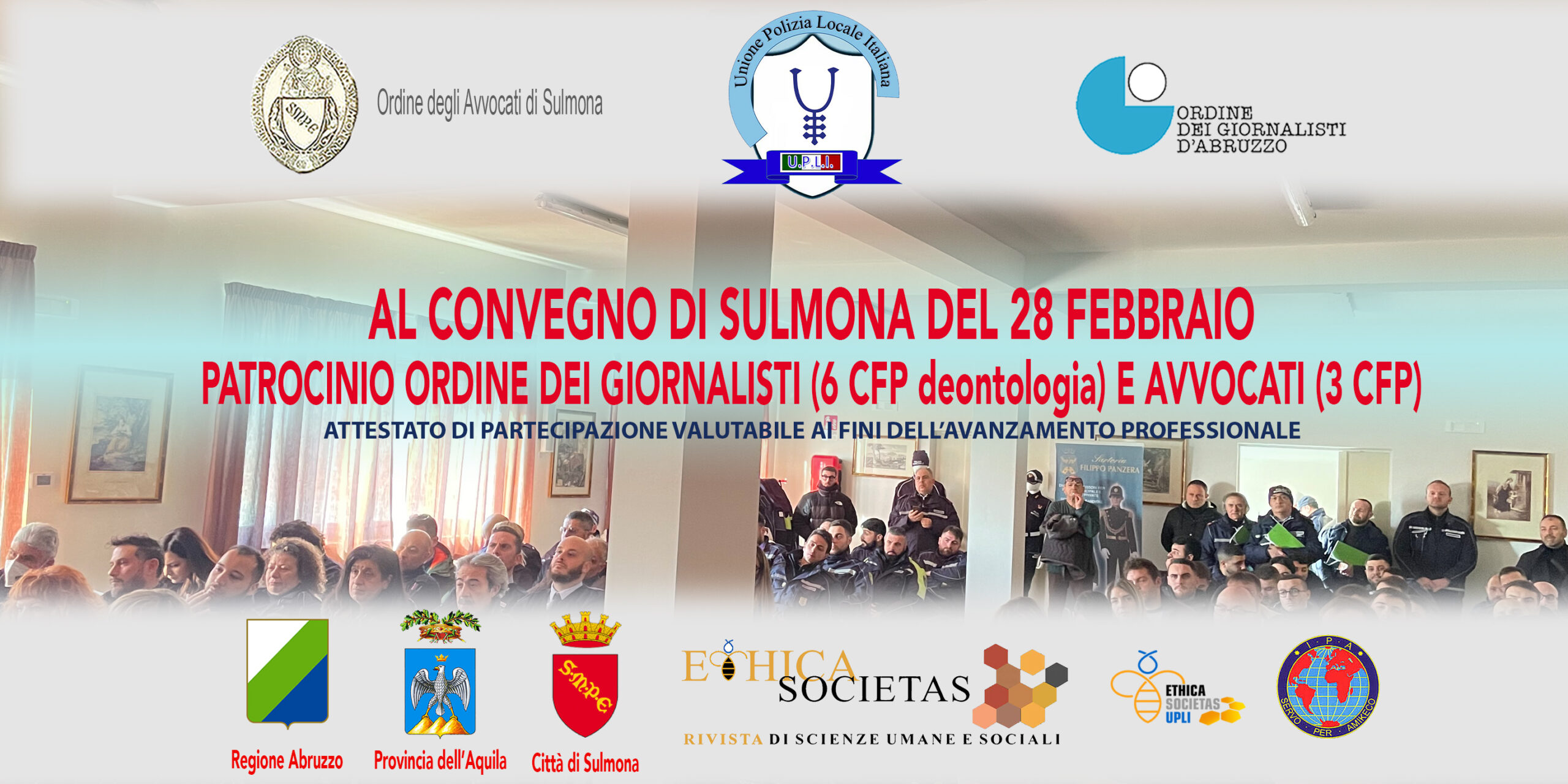 PATROCINIO DEI GIORNALISTI E DEGLI AVVOCATI AL CONVEGNO DI SULMONA DEL PROSSIMO 28/02/23